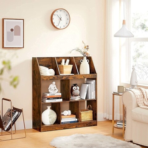 Corp biblioteca Cubby, Vasagle, 90 x 28 x 100 cm, placaj/otel, maro rustic