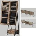 Cabinet bijuterii cu oglinda, Songmics, 41.5 x 37 x 152.5 cm, MDF/otel, maro rustic