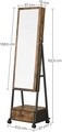 Cabinet bijuterii cu oglinda, Songmics, 41.5 x 37 x 152.5 cm, MDF/otel, maro rustic
