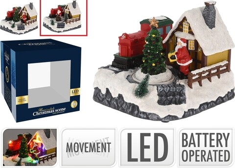 Decoratiune luminoasa Santa w gift bag, 14.5x16.5x14 cm, poliston, multicolor