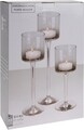 Set 3 suporturi pentru lumanari Streight, sticla, argintiu