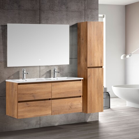 Set corp lavoar 4 sertare lavoar oglinda si coloana, Roma, L.120 l.46 H.50, stejar