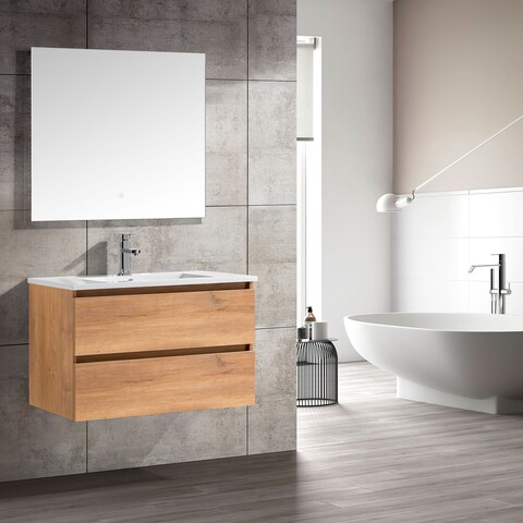 Set corp lavoar 2 sertare lavoar si oglinda, Roma, L.60 l.46 H.50, stejar