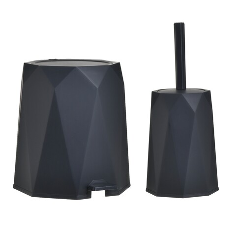 Set de baie 2 piese Carbon, InArt, cos de gunoi + perie toaleta, plastic