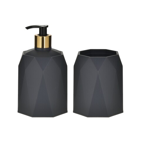 Set de baie 2 piese Carbon, InArt, dispenser sapun + suport periute, plastic