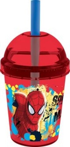 Pahar cu pai Spiderman, Marvel, 300 ml, plastic