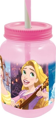 Pahar tip borcan cu pai Princess, Disney, 500 ml, plastic