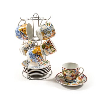 Set 6 cesti cu farurie si suport La terra del sole, Mercury, 90 ml, ceramica, multicolor