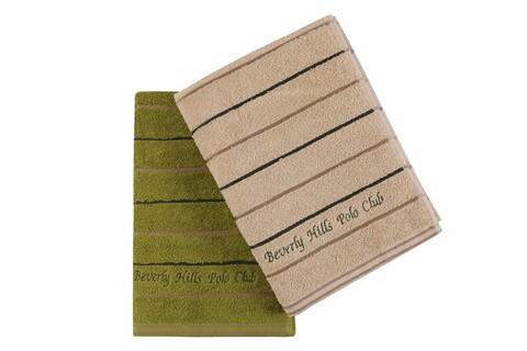 Set 2 prosoape de baie 407,  Beverly Hills Polo Club, 70x140 cm, bumbac, kaki/ crem