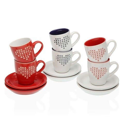 Set 6 cesti cu farfurie pentru cafea Jada, Versa, ceramica