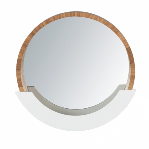 Oglinda de perete cu spatiu de depozitare, Wenko Finja, 38 x 39 cm, bambus/MDF, natur/alb