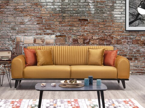 Canapea extensibila Picasso, Pandia Home, 240x95x75 cm, lemn, camel