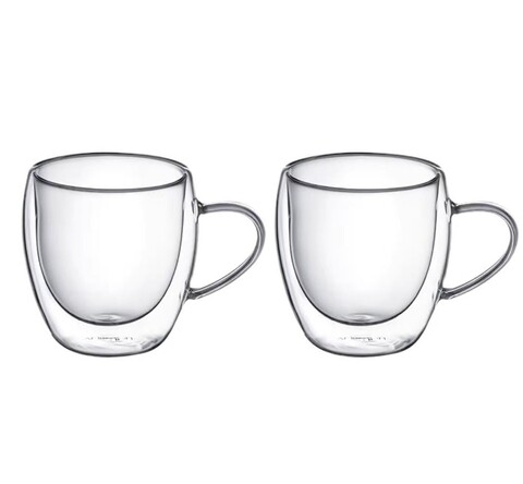 Set 2 cani termorezistente Doble, Ambition, 250 ml, sticla temperata, transparent