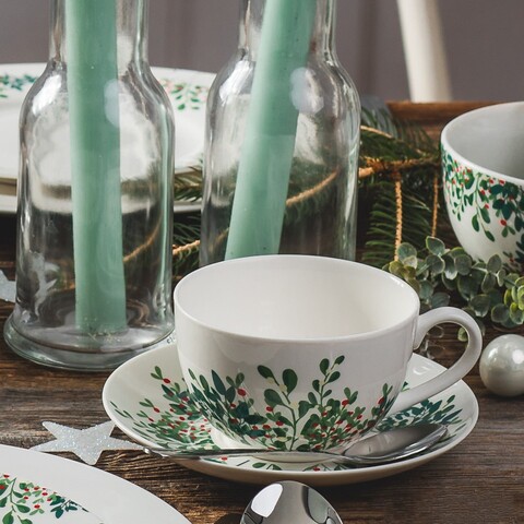 Set cafea 12 piese Greenery, Ambition, 220 ml, portelan, verde