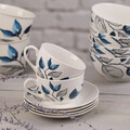 Set cafea 12 piese Blue Flower, Ambition, 220 ml, portelan, albastru