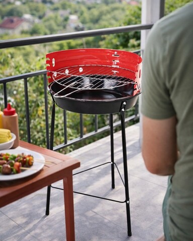 Gratar fix cu 3 picioare BBQ Half open, Ø33 cm, metal, rosu