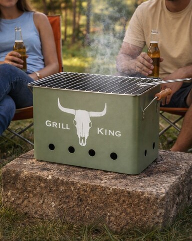 Gratar dreptunghiular Grill King, 32x20x20 cm, zinc, verde