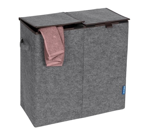 Wenko, Filc Duo Szennyeskosár, 2 rekeszes, 82 L, poliészter / polipropilén, szürke / barna