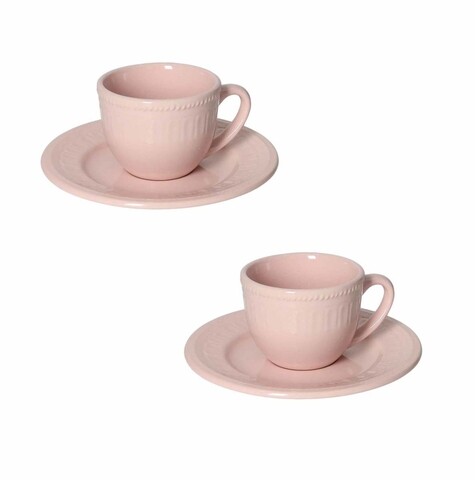 Senzatempo 2 db Csésze kistányérral, Brandani, porcelán, rózsaszín