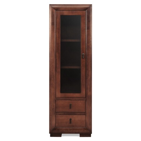 Vitrina cu 1 usa si 2 sertare, Luvru, L.60 l.50 H.190, mdf/pal/furnir de fag, maro