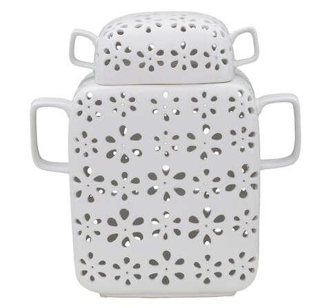 Vas decorativ cu capac Flowery, Mauro Ferretti, 31.5x13x34 cm, portelan