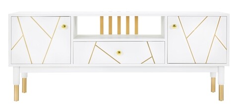 Comoda TV Luxy, Mauro Ferretti, 140x50x55 cm, lemn de pin, alb/auriu
