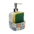 Dozator pentru detergent de vase cu suport burete Mosaic Orange, Versa, 9.4x17.8 cm, ceramica