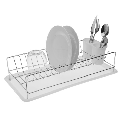 Versa Edénycsepegtető evőeszköz tartóval, 50.5x24.7x11.6 cm, vas, fehér