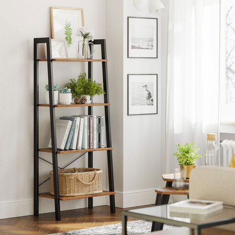 Biblioteca Ladder, Vasagle, 56 x 34 x 137.5 cm, otel/PAL, maro rustic