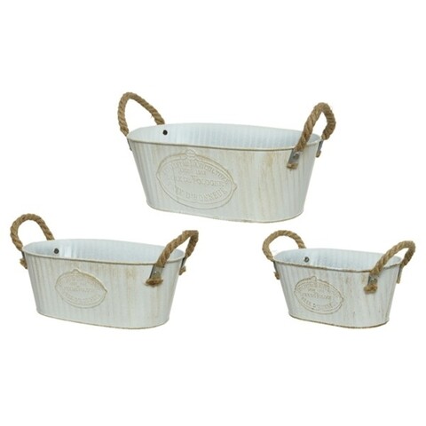 Set 3 jardiniere Shabby Oval, Decoris, zinc, alb