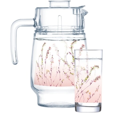 Set carafa + 6 pahare, Luminarc, Trompette, roz/transparent