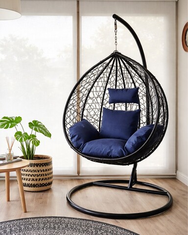 Leagan/balansoar gradina Leon, Heinner, 108/68x115/195 cm, negru/albastru