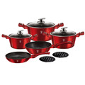 Set oale si tigai, 10 piese, Berlinger Haus, aluminiu forjat si marmura, Burgundy