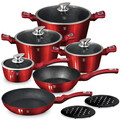 Set oale și  tigăi din aluminiu forjat și marmură, 15 piese, Berlinger Haus, Burgundy