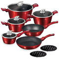 Set oale și  tigăi din aluminiu forjat și marmură, 15 piese, Berlinger Haus, Burgundy