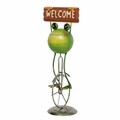 Frog on unicycle w banner Dekoráció, 12x11x36.5 cm, fém, színes