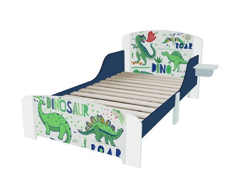 Pat pentru copii Junior Dinozauri, U-grow, 143x92.5x60 cm, MDF, multicolor