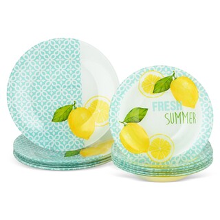 Transparent/Multicolor, Set 12 farfurii