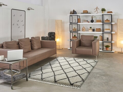 Covor, Samira 04 White, 60 x 120 cm, 100% poliester, alb/gri