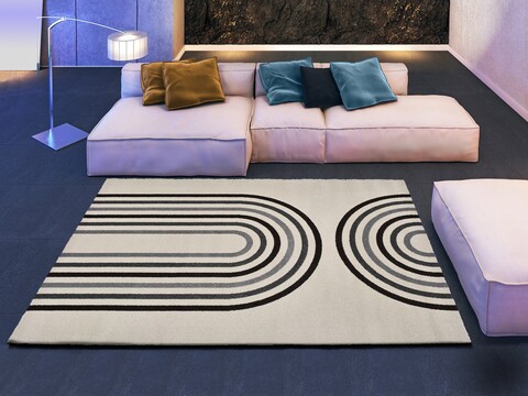 Covor, Munich Blanco White, 60 x 120 cm, 100% polipropilena, alb/gri