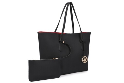 Geanta cu portofel Beverly Hills Polo Club, 402, piele ecologica, negru/rosu