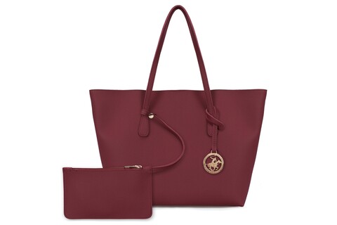 Geanta cu portofel Beverly Hills Polo Club, 402, piele ecologica, visiniu/bleumarin