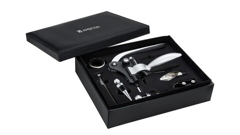 Accesori vin 9 piese in cutie din piele Bolero, Ambition, negru