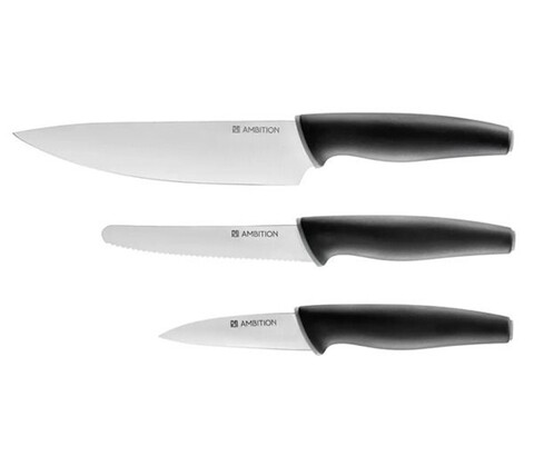 Set cutite 3 piese  Aspiro, Ambition, 9 / 11.5 / 20 cm, inox, negru