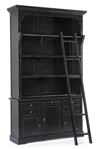 Biblioteca cu scara Jefferson, Bizzotto, 143.5x40.6x233.7 cm, lemn de mango, negru