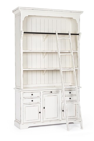 Biblioteca cu scara Jefferson, Bizzotto, 143.5x40.6x233.7 cm, lemn de mango/MDF, alb