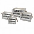 Set 4 cutii pentru fructe/legume Farm Fresh, lemn/sfoara, alb/negru