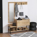 Cuier cu oglinda si pantofar Nonso, Elegance, 120x35x148.5 cm, PAL, argintiu/natural