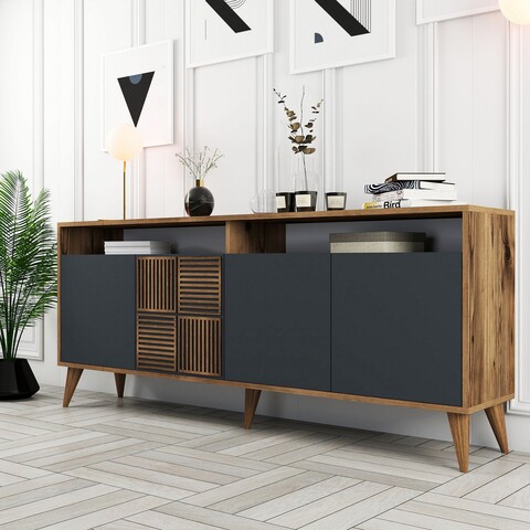 Bufet inferior Milan Walnut, Hommy Craft, 180x35x78.6 cm, maro