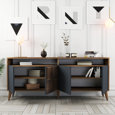 Bufet inferior Milan Walnut, Hommy Craft, 180x35x78.6 cm, maro